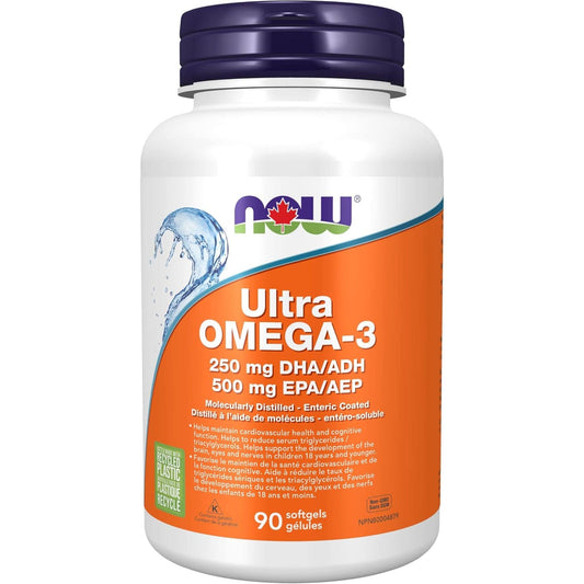 90 Enteric Coated Softgels | NOW Ultra Omega-3 250 mg DHA/500 mg EPA
