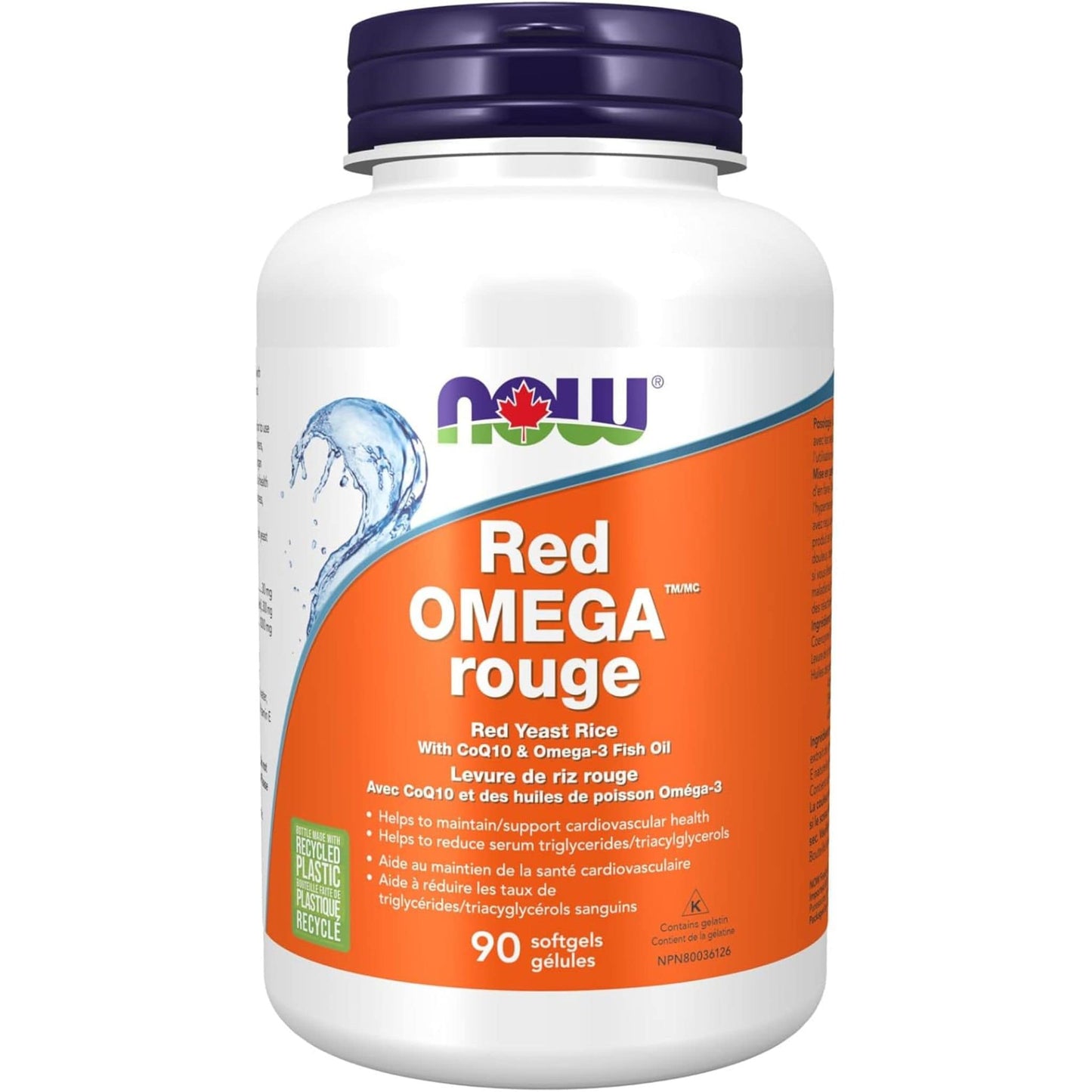90 Softgels | NOW Red Omega rouge, Red Yeast Rice with CoQ10 and Omega-3 Fish Oil