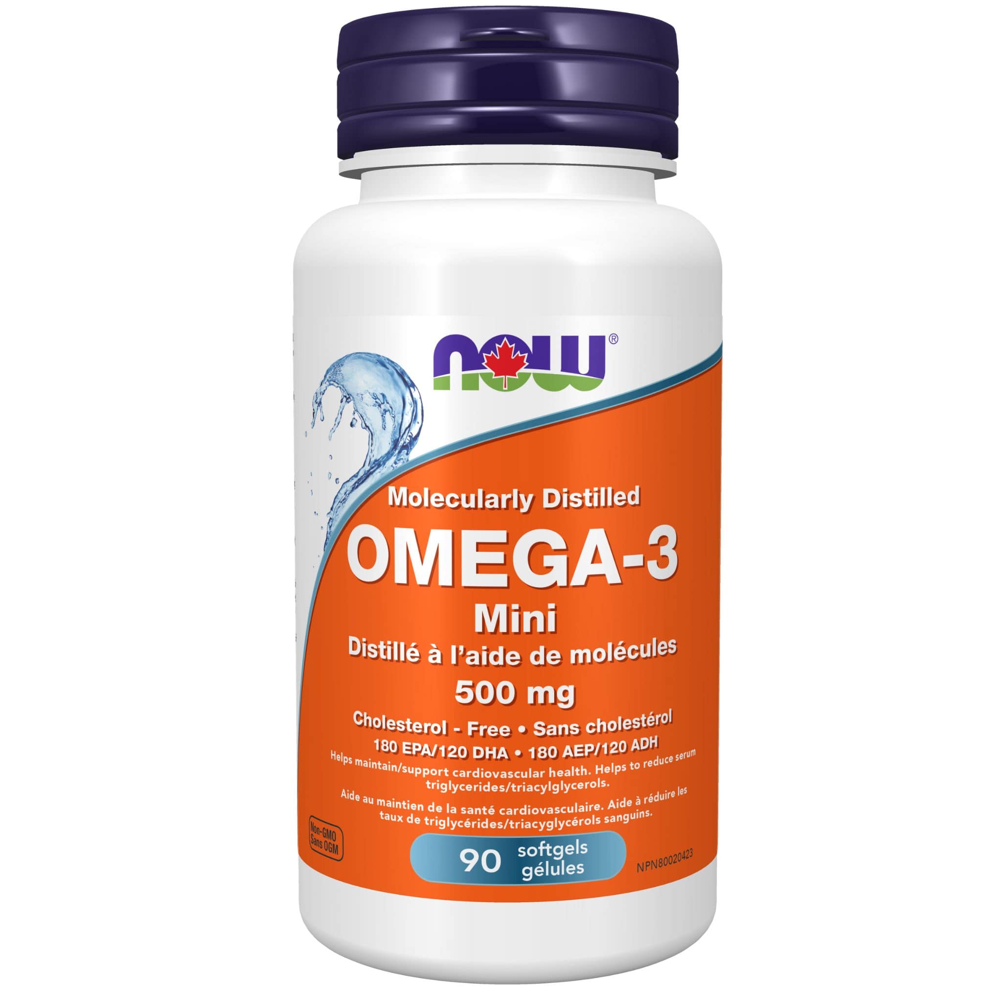 NOW Omega-3 Mini 500mg, Molecularly Distilled, 90 Softgels
