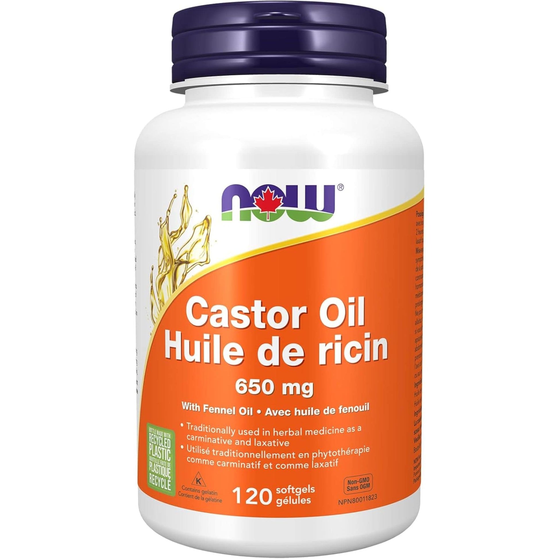 120 Softgels | NOW Castor Oil 650 mg with Fennel Oil