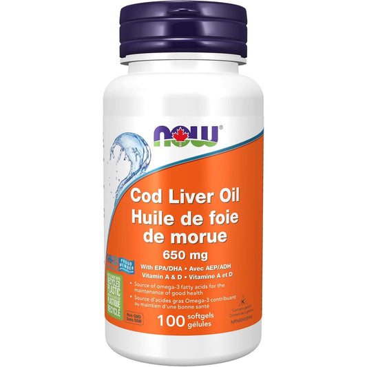 100 Softgels | NOW Cod Liver Oil 650 mg With EPA/DHA