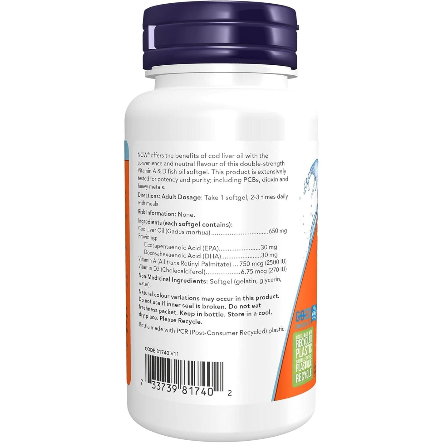 100 Softgels | NOW Cod Liver Oil 650 mg With EPA/DHA