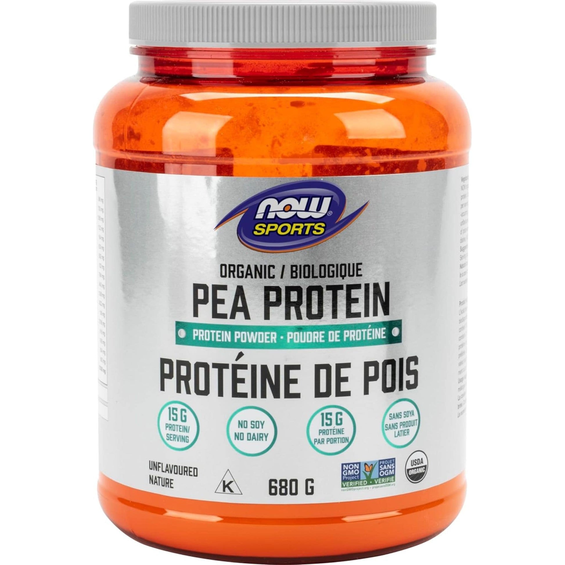 Unflavoured, 680g | NOW Sports Organic Pea Protein Powder