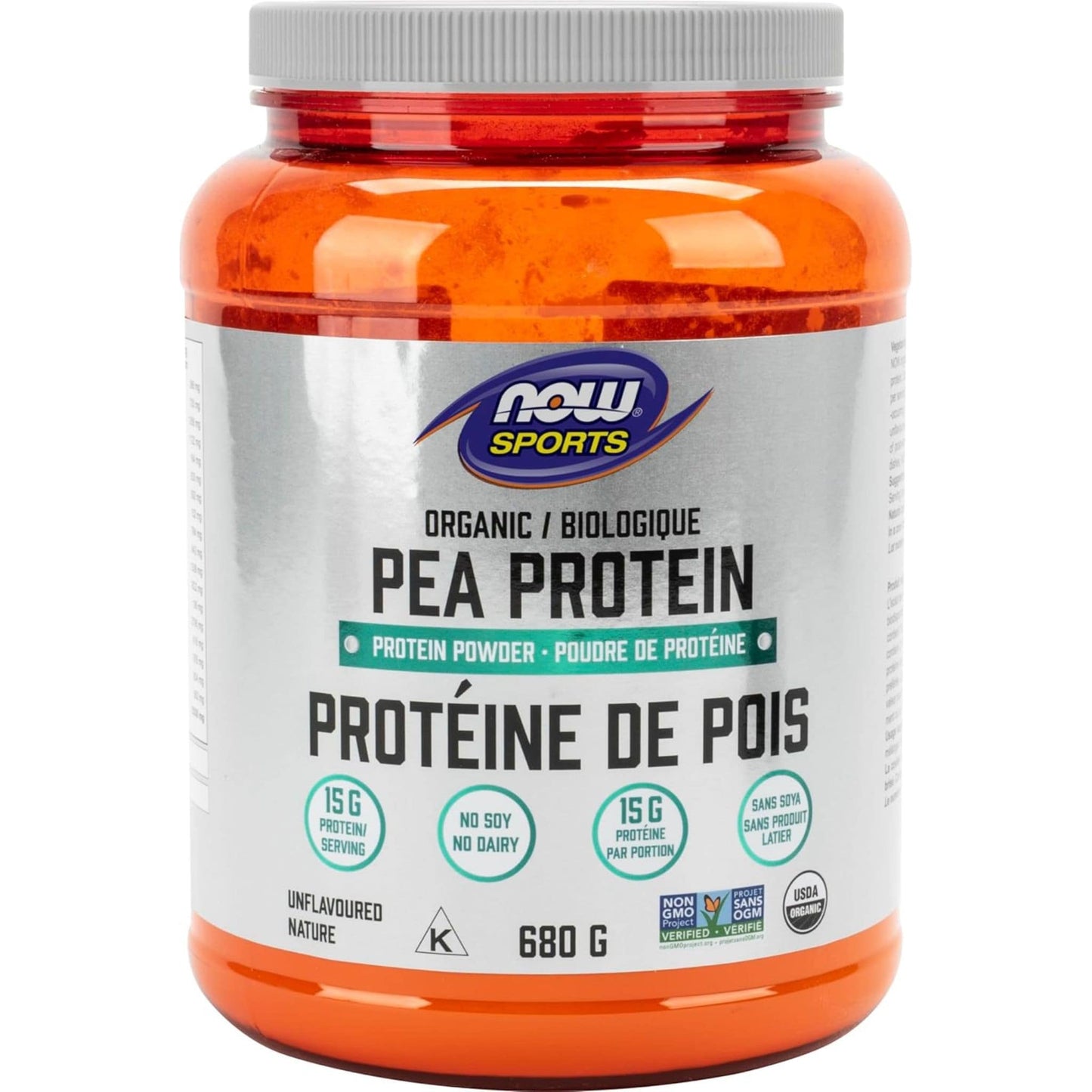 Unflavoured, 680g | NOW Sports Organic Pea Protein Powder