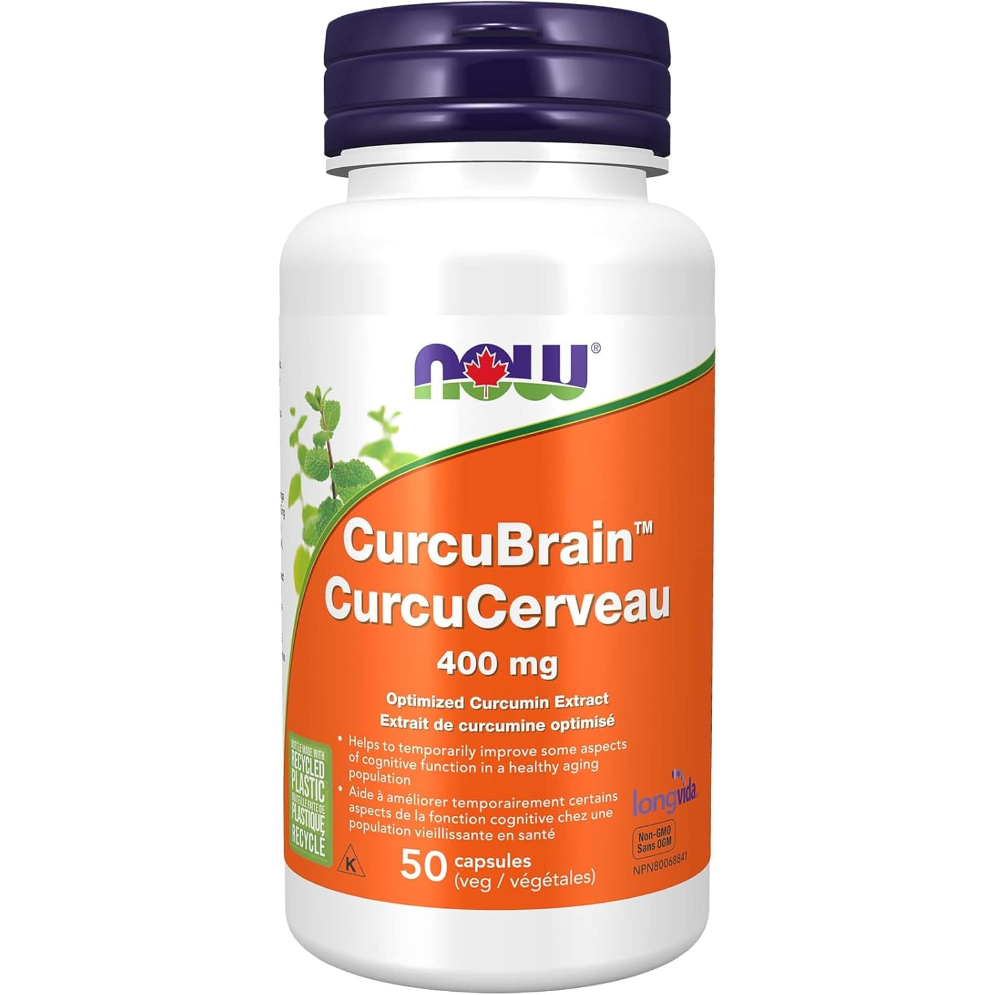 NOW CurcuBrain Longvida Optimized Curcumin 400mg 50 Capsules