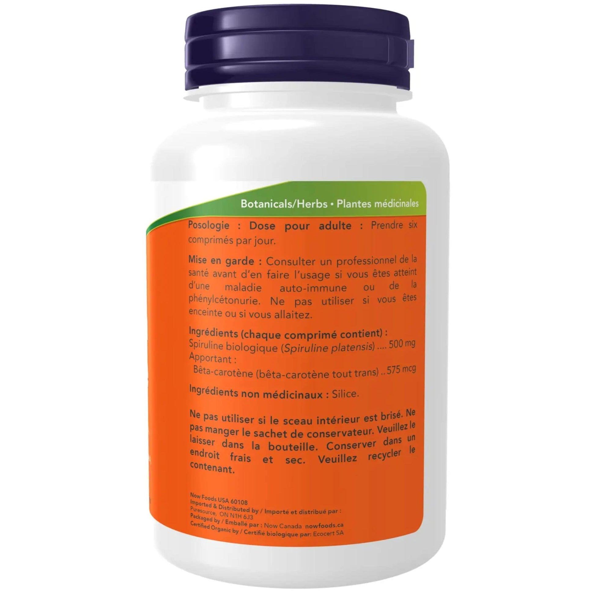 200 Tablets | NOW Organic Spirulina 500 mg