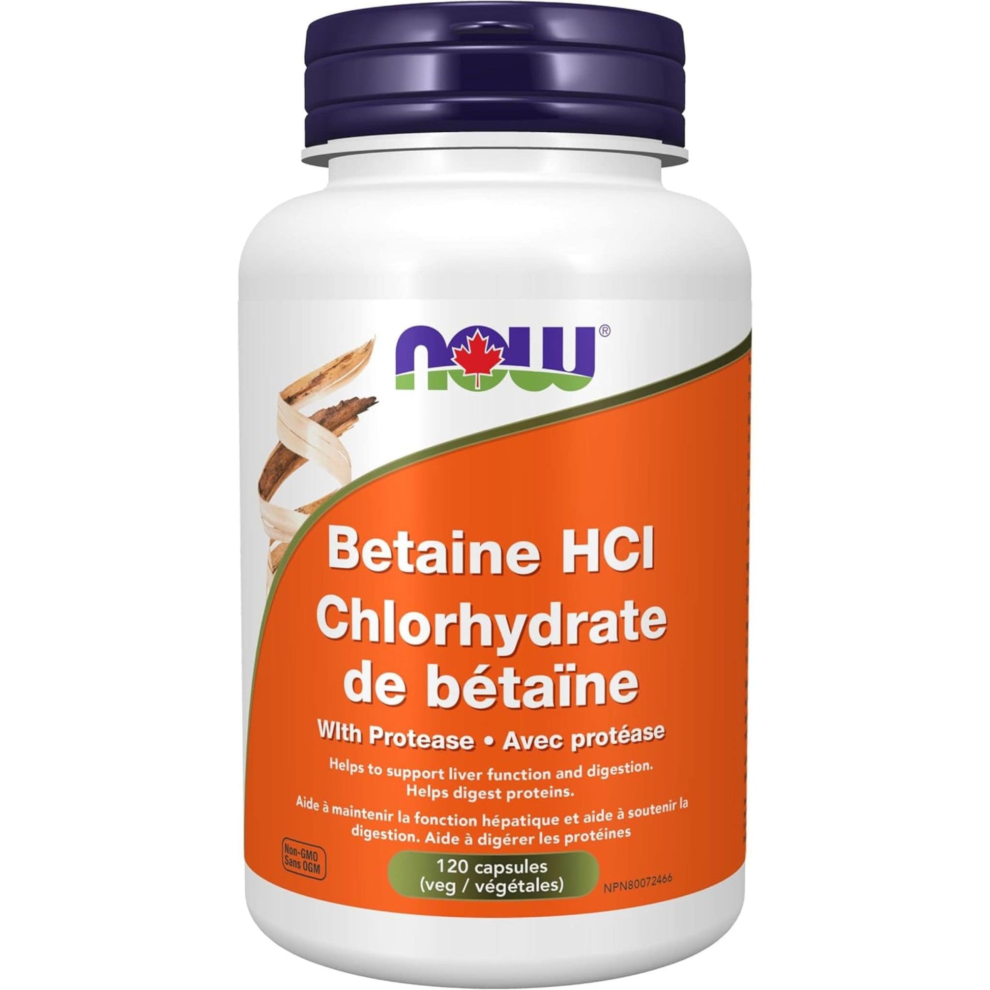 120 Vegetable Capsules | NOW Betaine HCI Chlorhydrate with Protease