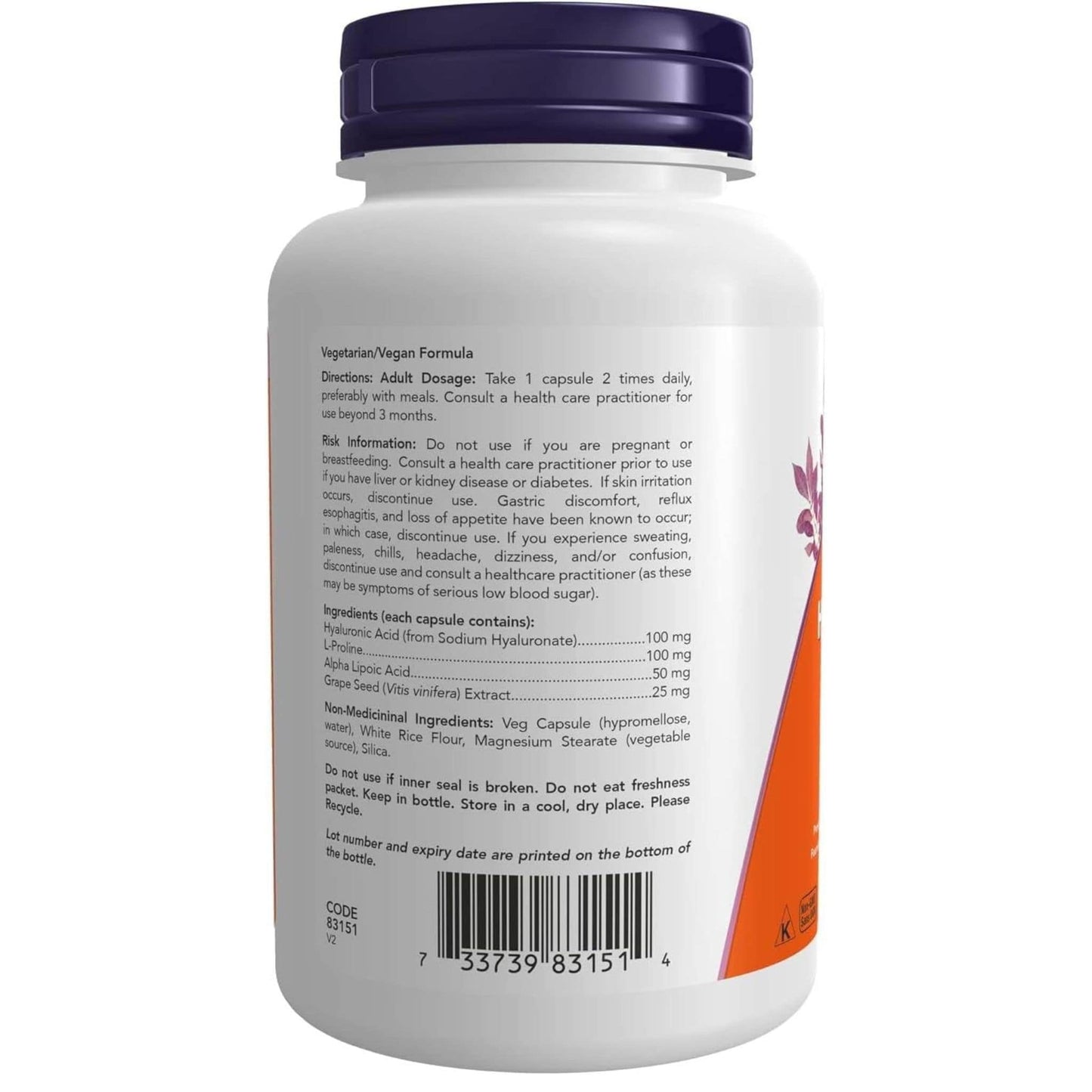 NOW Hyaluronic Acid 100mg with Antioxidants (Double Strength), 60 VCaps