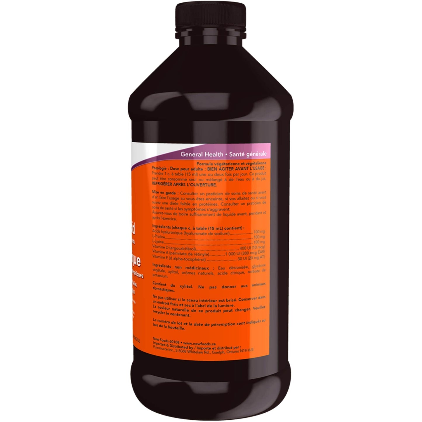 Natural Berry Flavour, 473mL | NOW Hyaluronic Acid Liquid with Supporting Vitamins and Amino Acids
