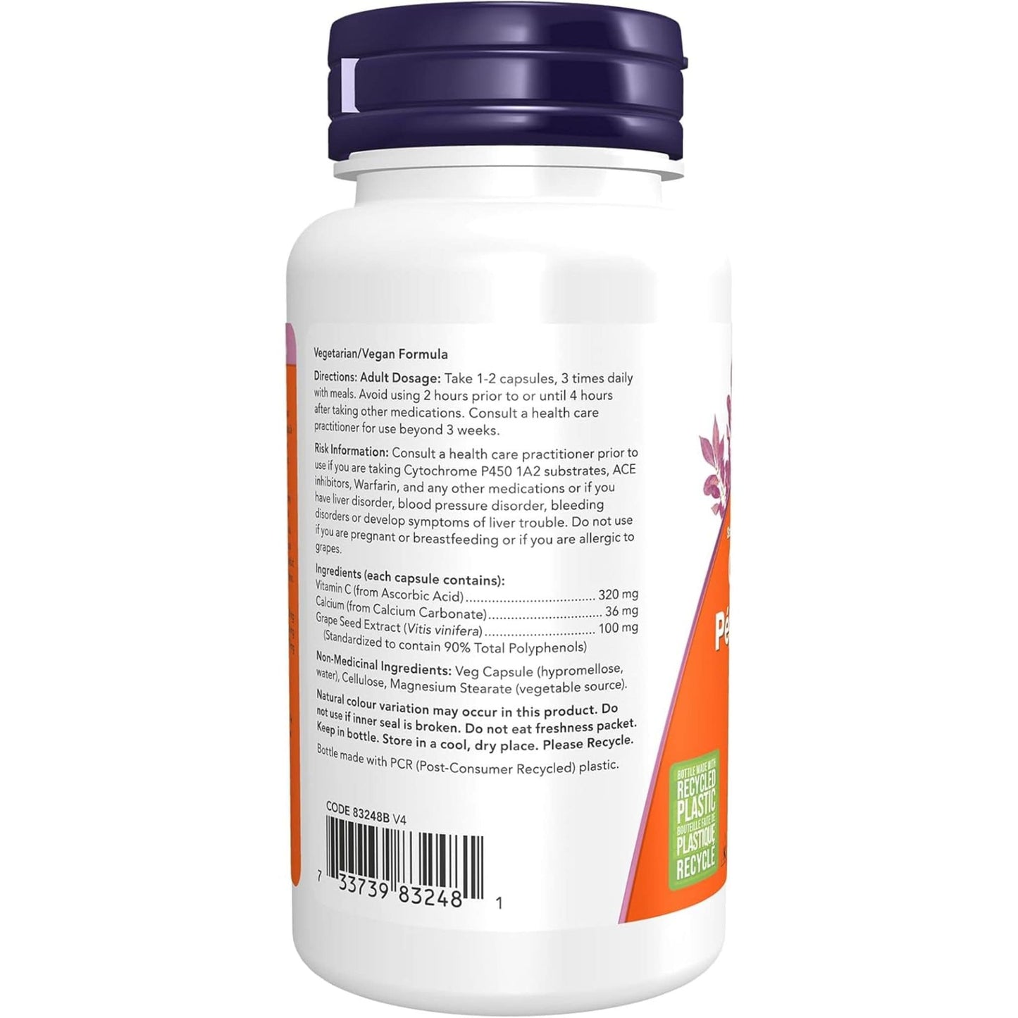 100 Vegetable Capsules | NOW Grape Seed 100 mg, Standardized Extract with Vitamin C and Calcium