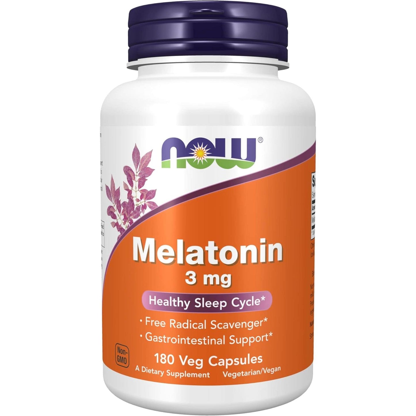 180 Vegetable Capsules | NOW Melatonin 3 mg Healthy Sleep Cycle