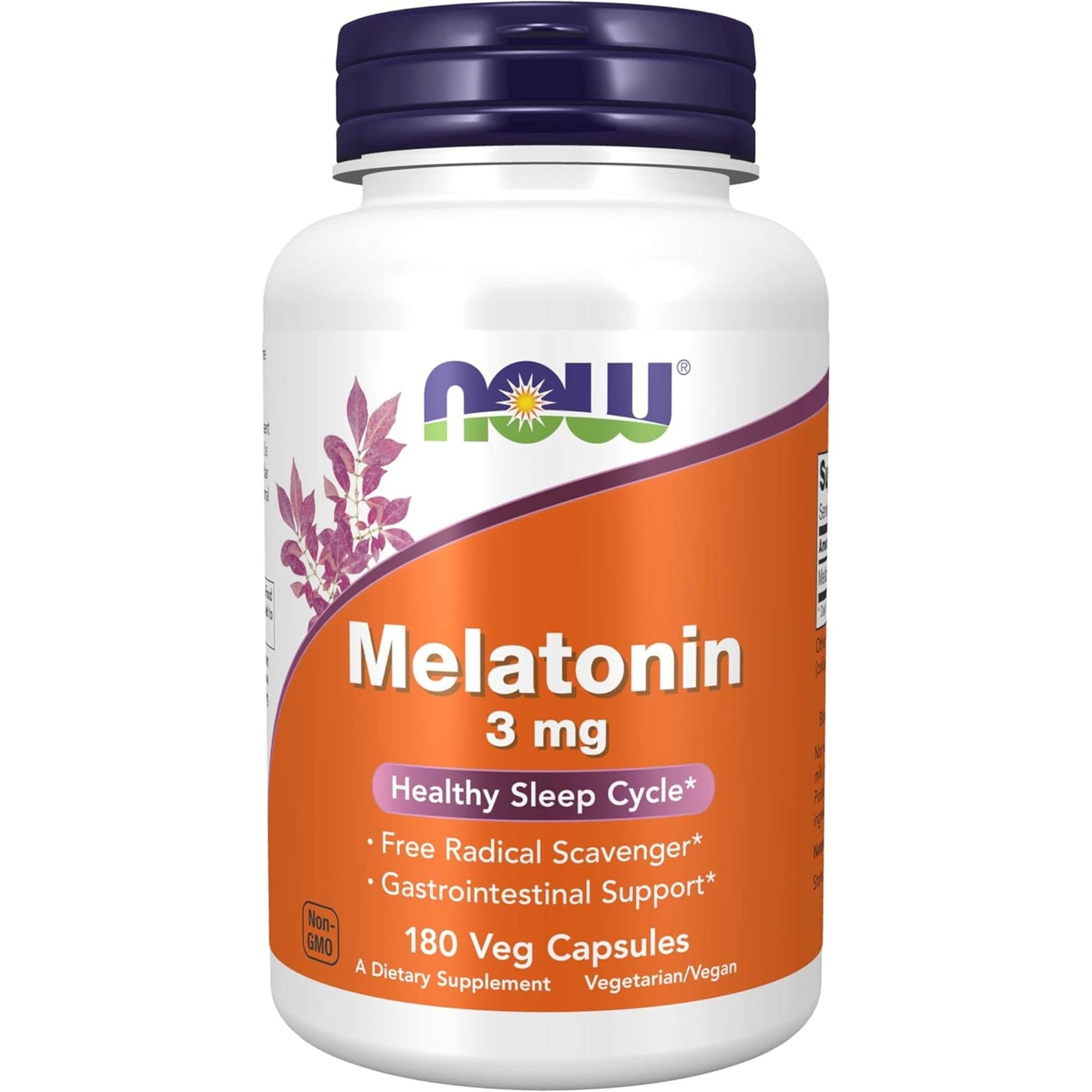 180 Vegetable Capsules | NOW Melatonin 3 mg Healthy Sleep Cycle