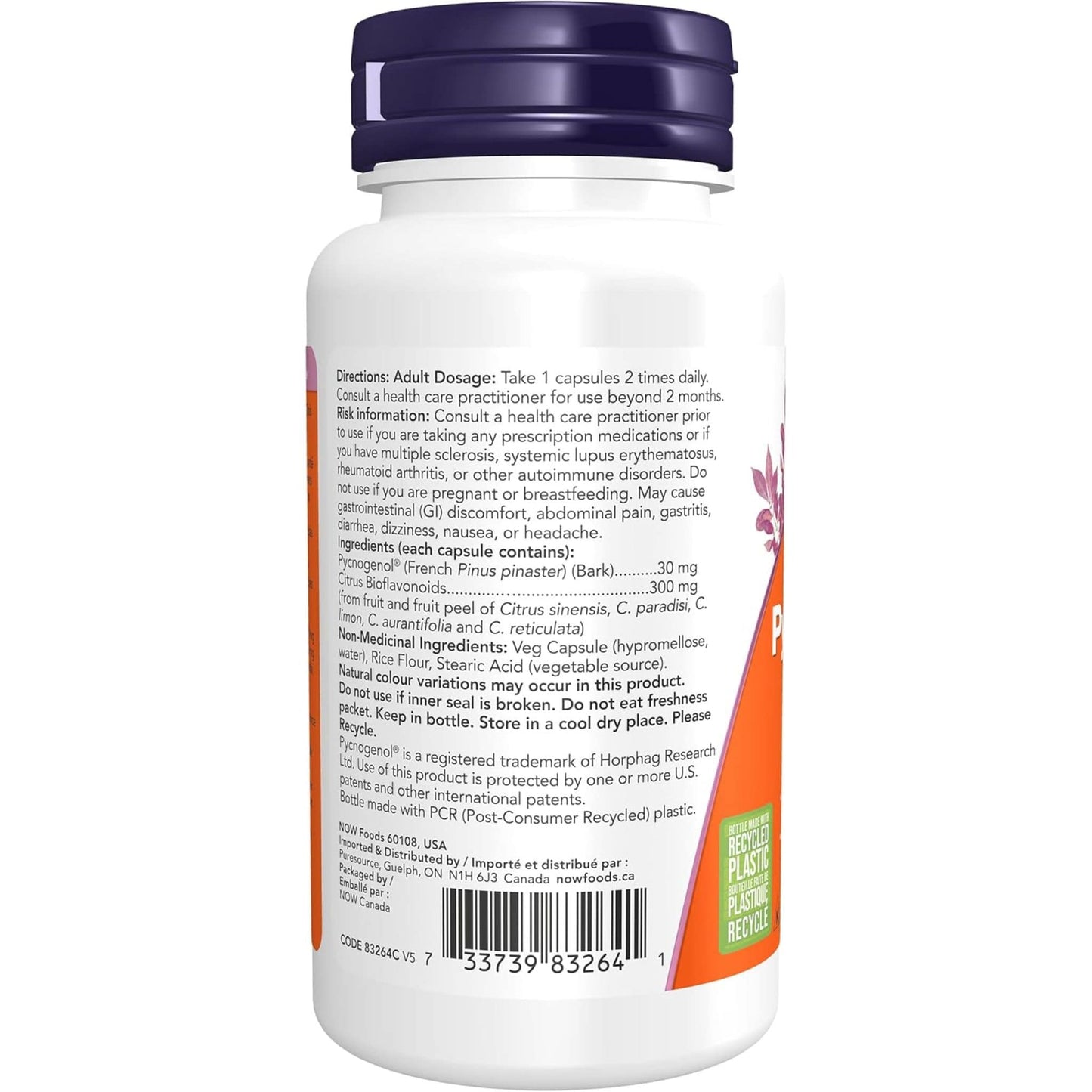 60 Vegetable Capsules | NOW Pycnogenol 30 mg with 300 mg Bioflavonoids