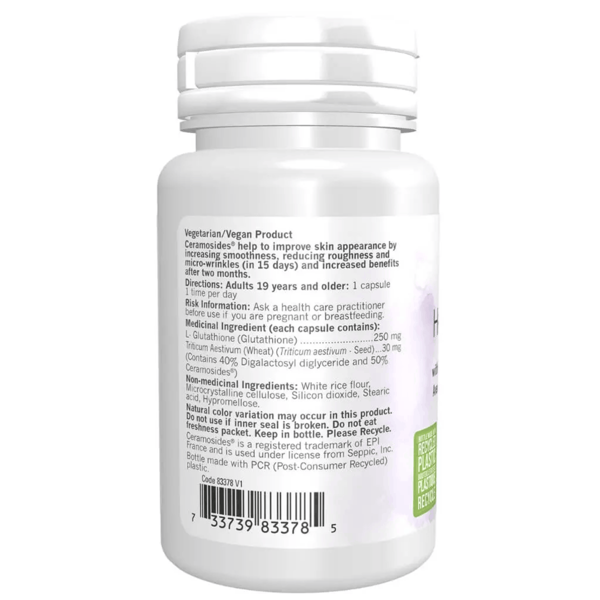 30 Vegetable Capsules | Now Healthy Skin with Glutathione and Ceramosides