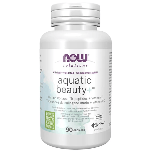 NOW Aquatic Beauty+ Marine Collagen Tripeptides and Vitamin C, 90 Vegetable Capsules
