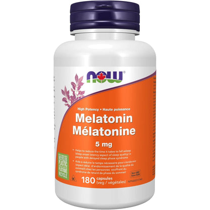 180 Vegetable Capsules | NOW Melatonin 5 mg High Potency