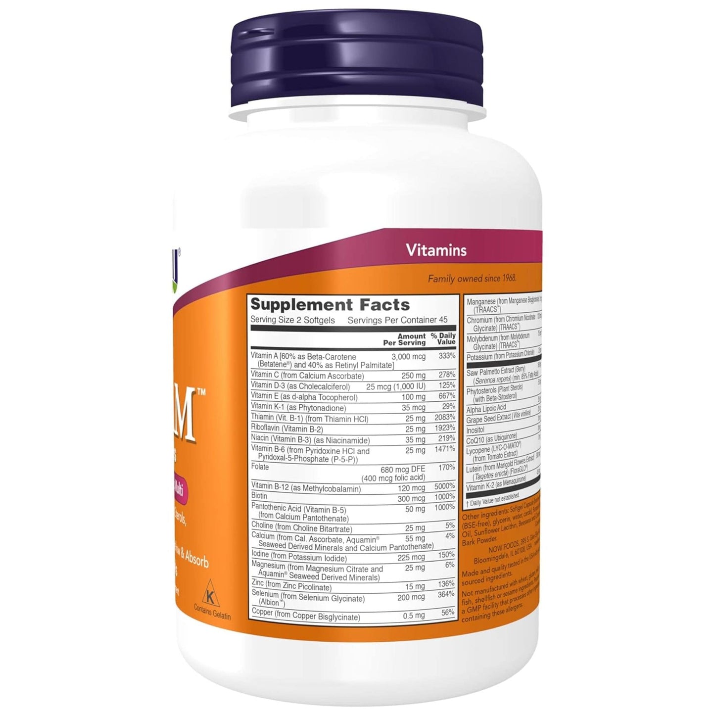 NOW ADAM Superior Men's Multi 2 a Day, Iron Free, 90 Softgels