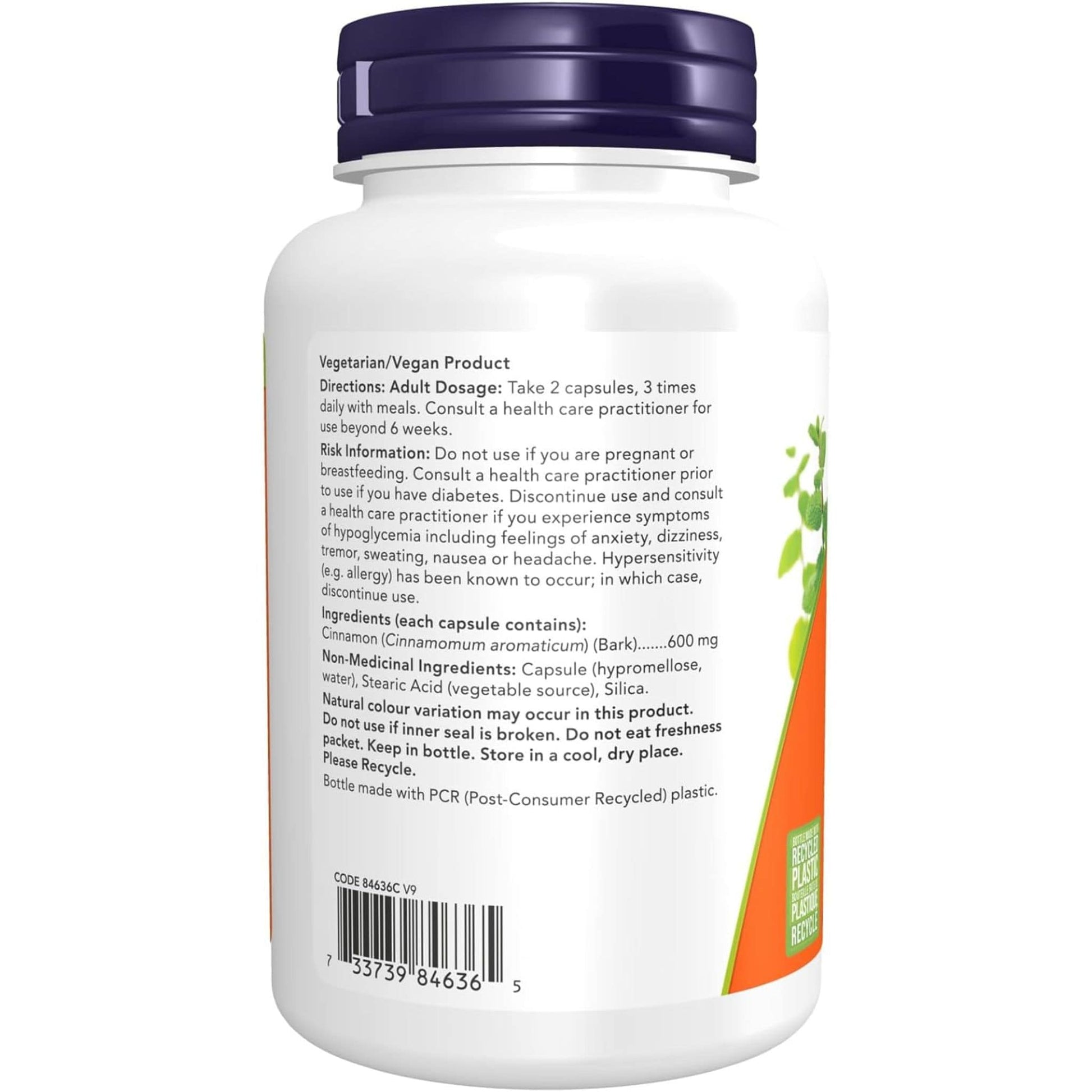 120 Vegetable Capsules | NOW Cinnamon Bark 600 mg