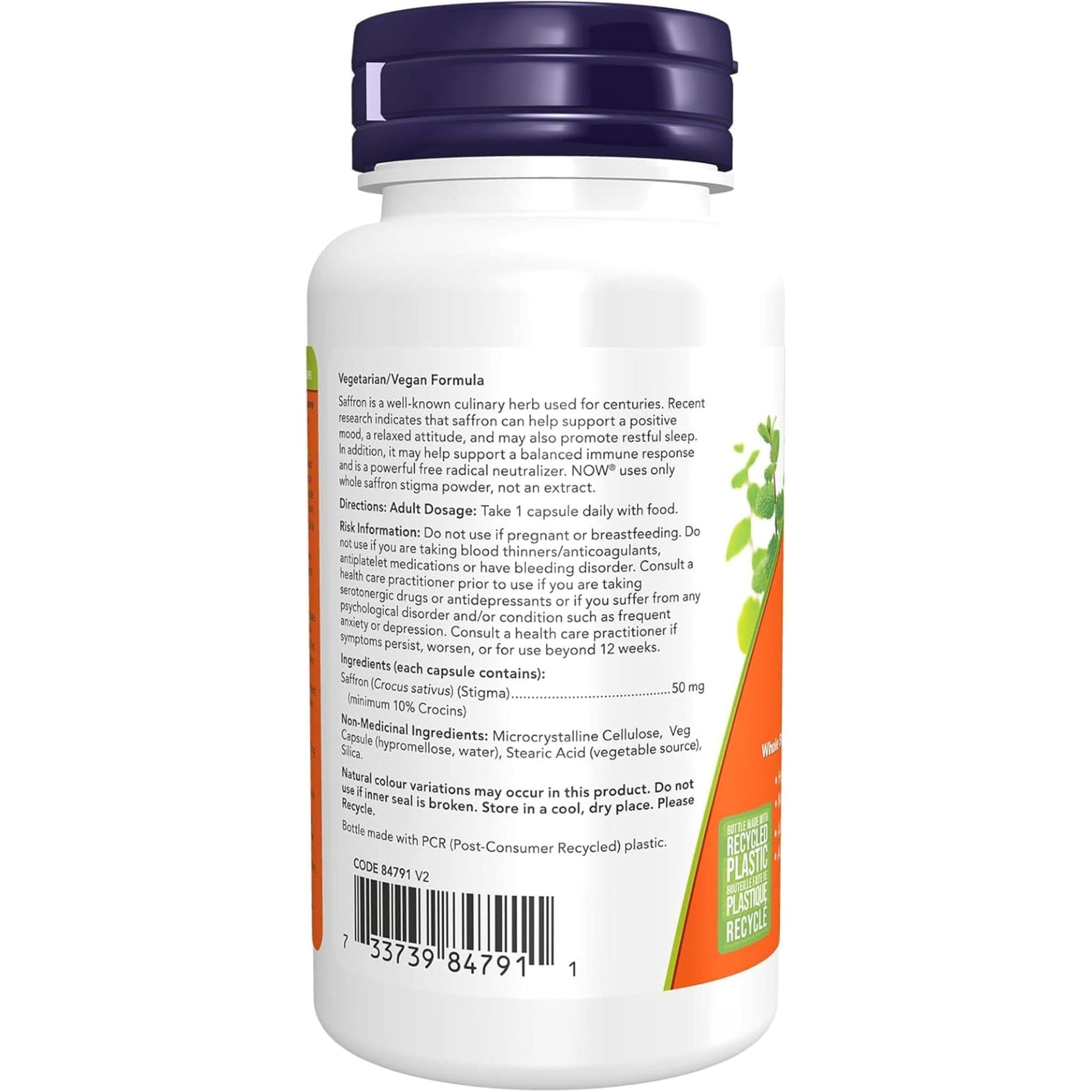 60 Vegetable Capsules | NOW Saffron 50 mg Whole Stigma Powder