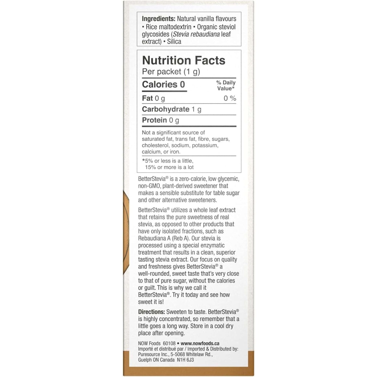 French Vanilla Flavour, 75 Packets | NOW Better Stevia Zero Calorie Sweeter