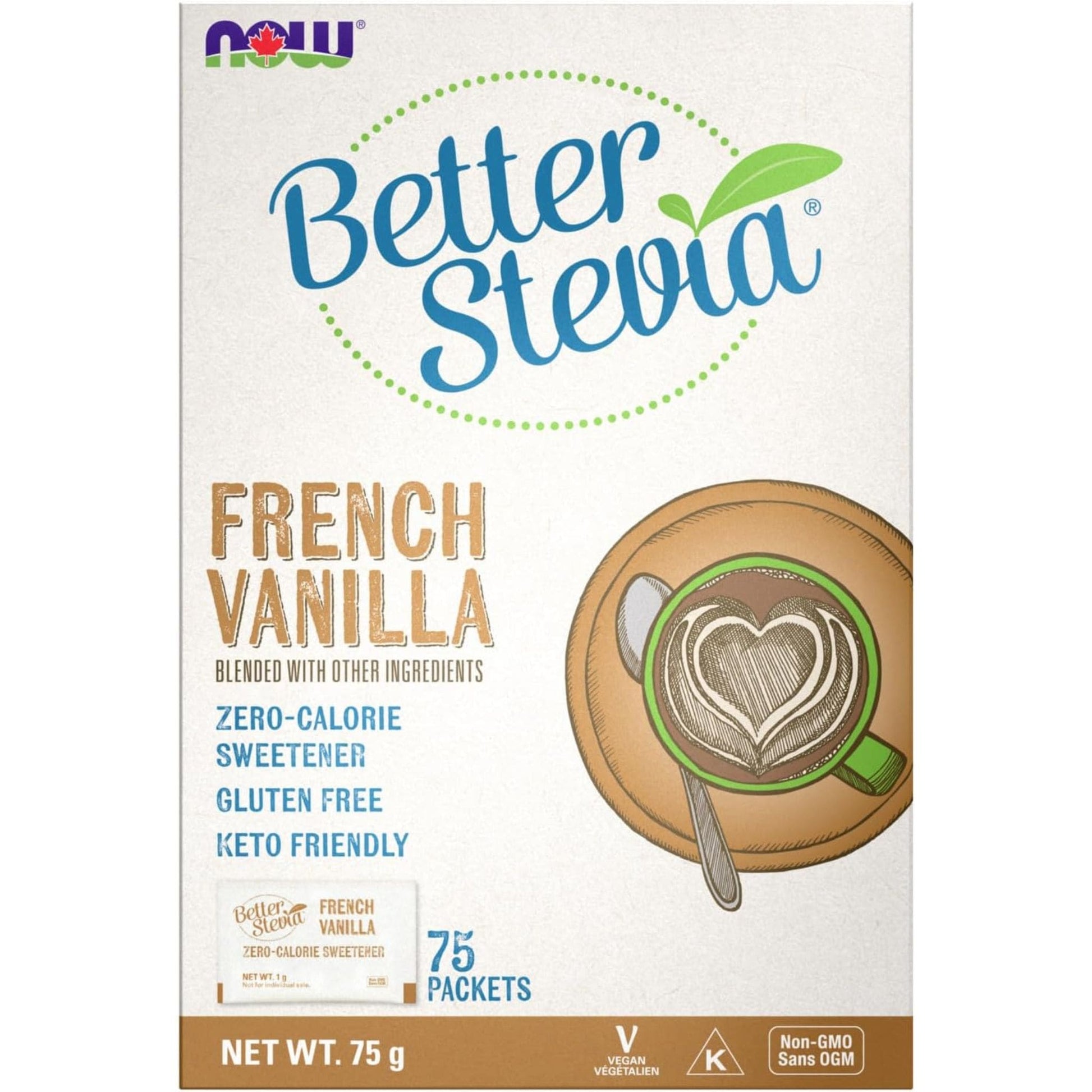 French Vanilla Flavour, 75 Packets | NOW Better Stevia Zero Calorie Sweeter