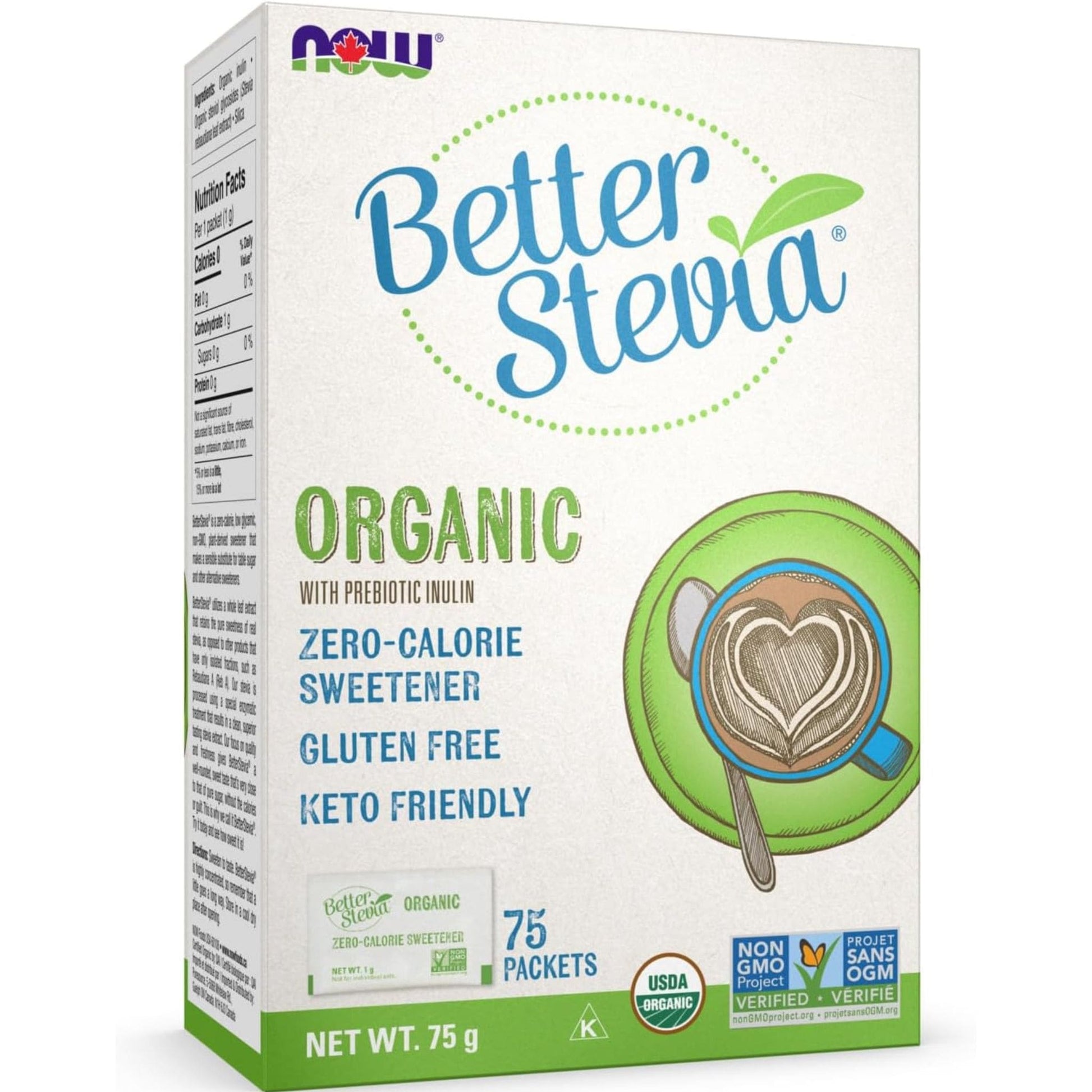 75 Packets | NOW Better Stevia Organic with Prebiotic Inulin