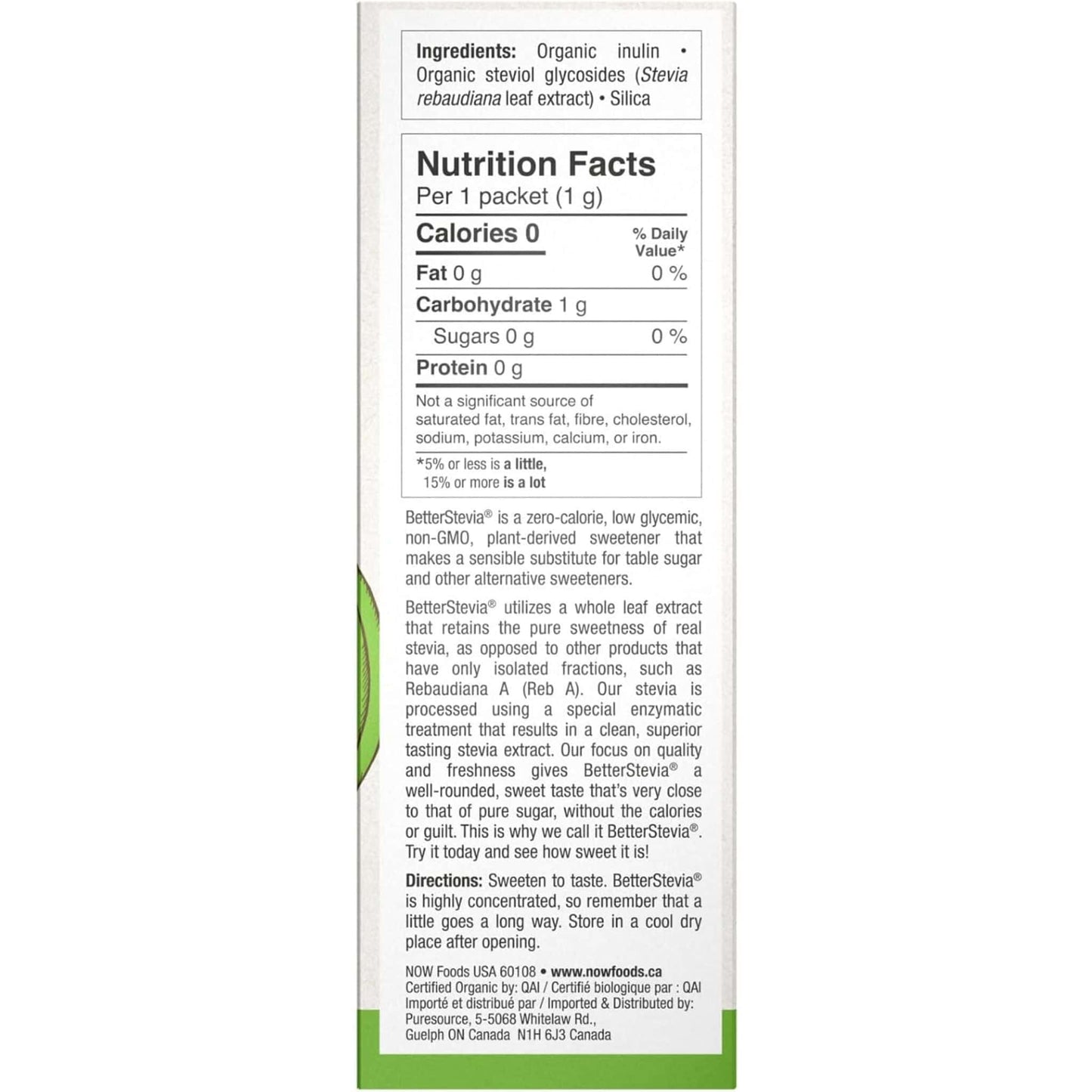 75 Packets | NOW Better Stevia Organic with Prebiotic Inulin
