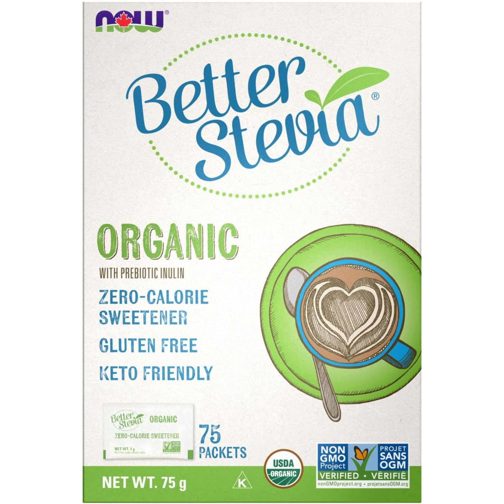 75 Packets | NOW Better Stevia Organic with Prebiotic Inulin