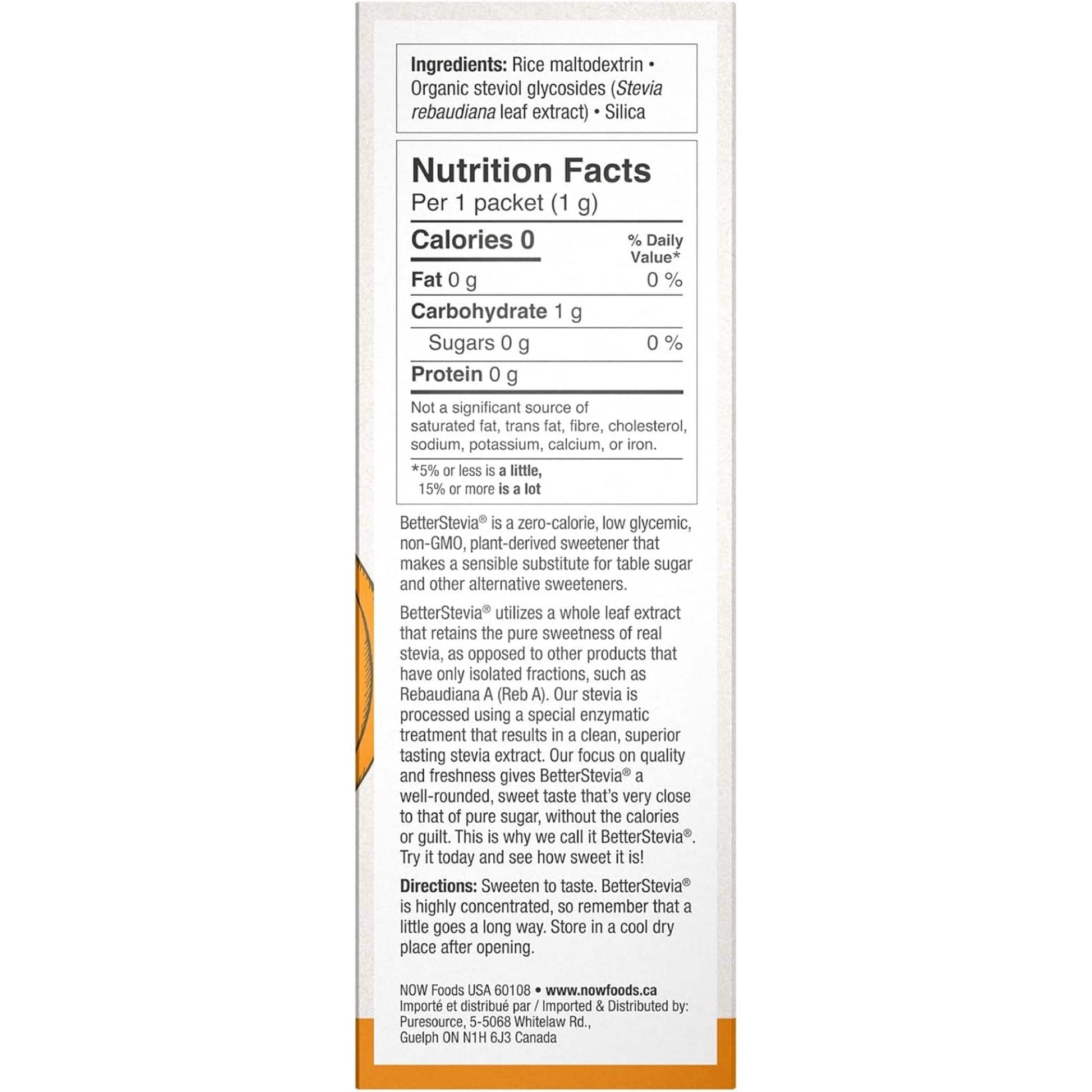 Unflavoured, 100 Packets | NOW Better Stevia Zero Calorie Sweeter