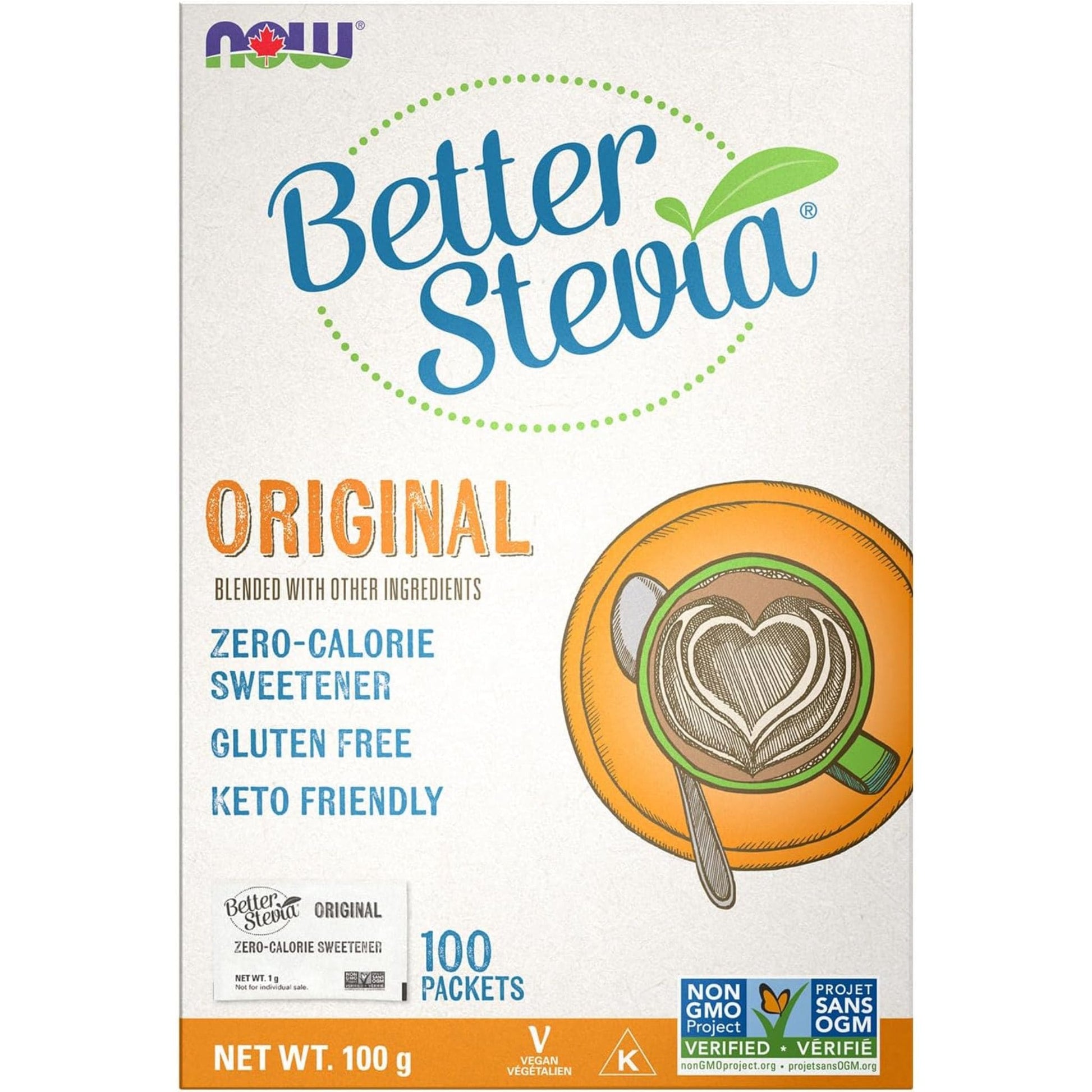 Unflavoured, 100 Packets | NOW Better Stevia Zero Calorie Sweeter