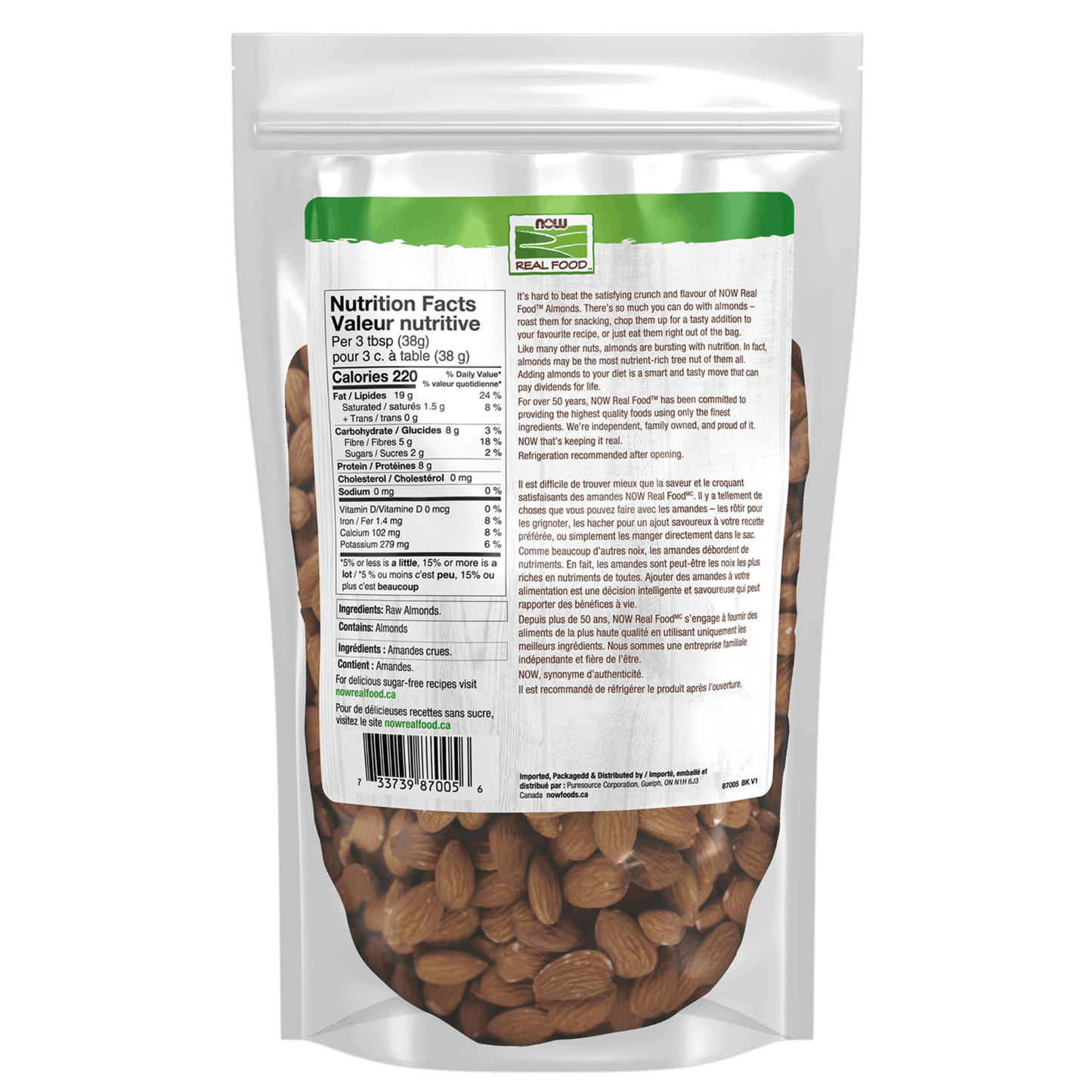 454g | NOW Unsalted Raw Almonds