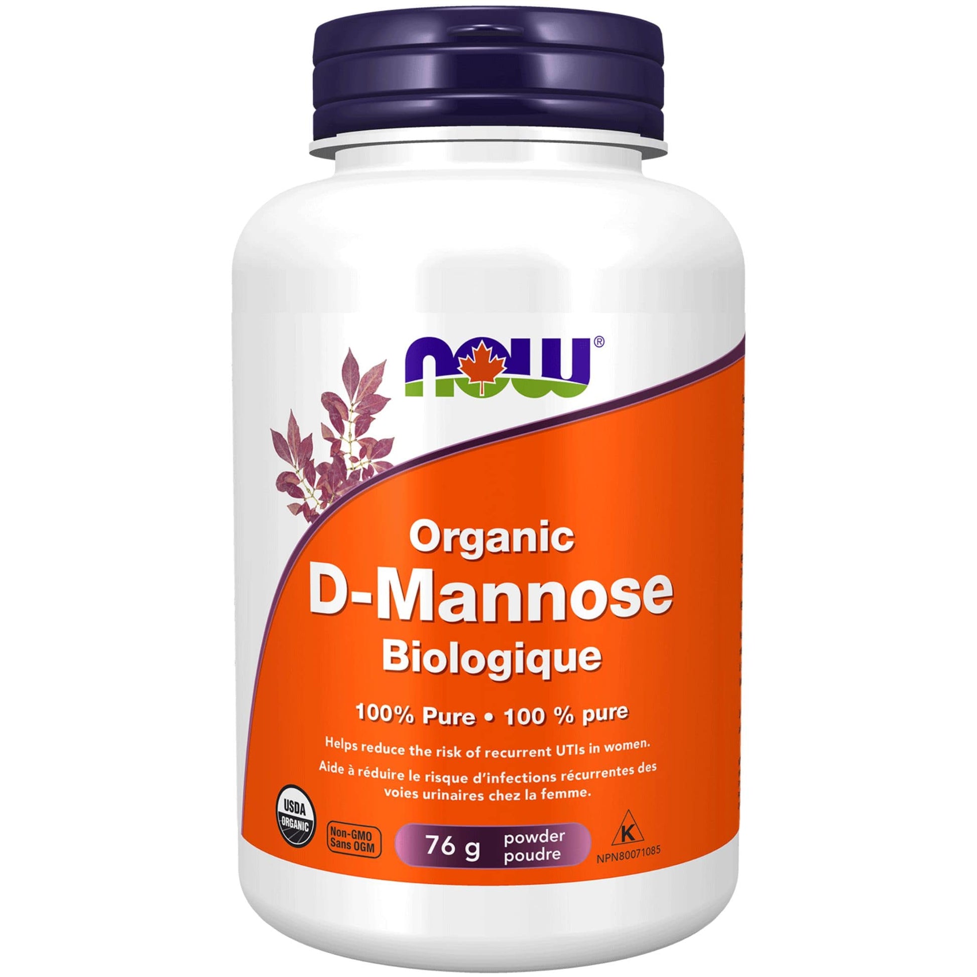 Unflavoured, 76g | NOW Organic D-Mannose 100% Pure Powder