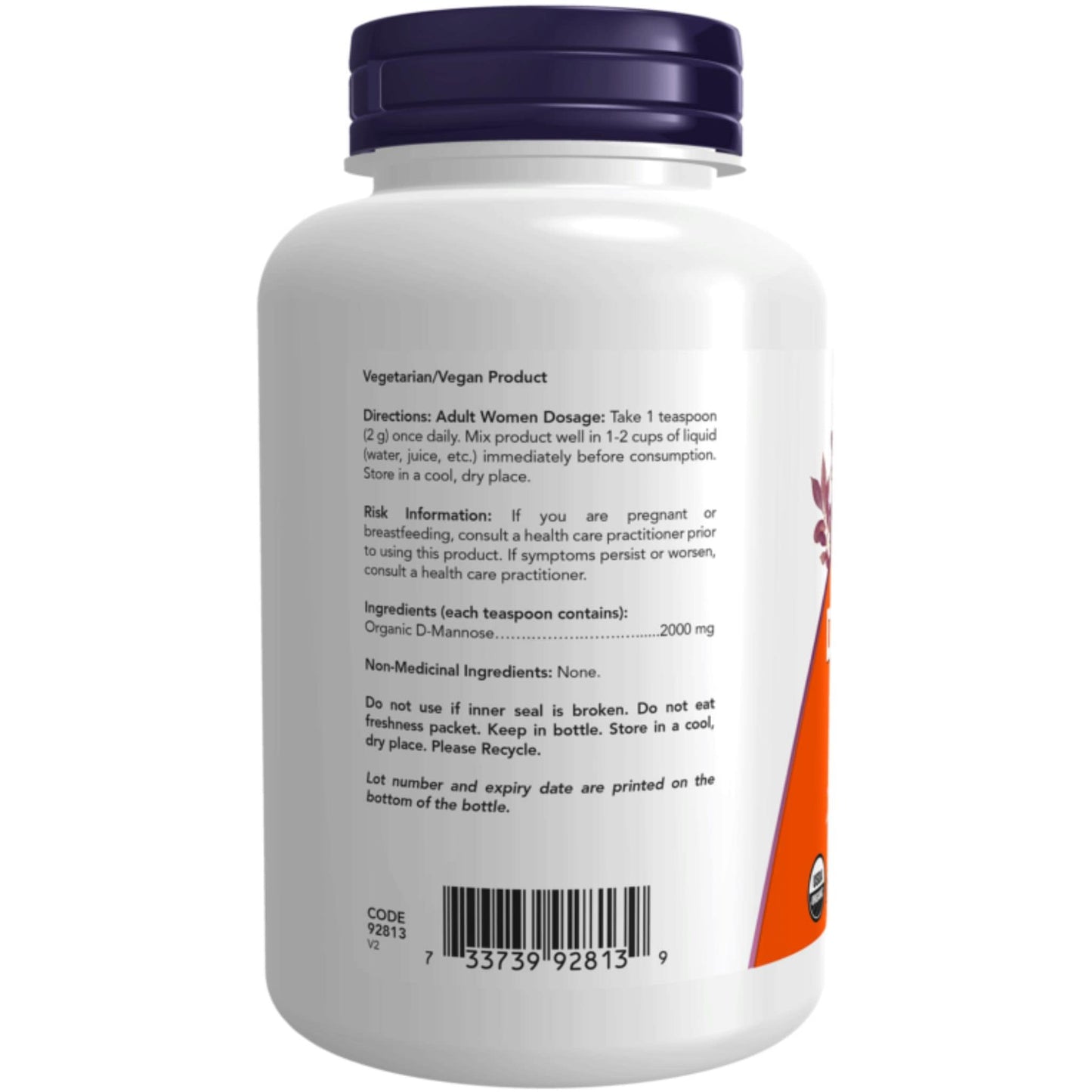 Unflavoured, 76g | NOW Organic D-Mannose 100% Pure Powder