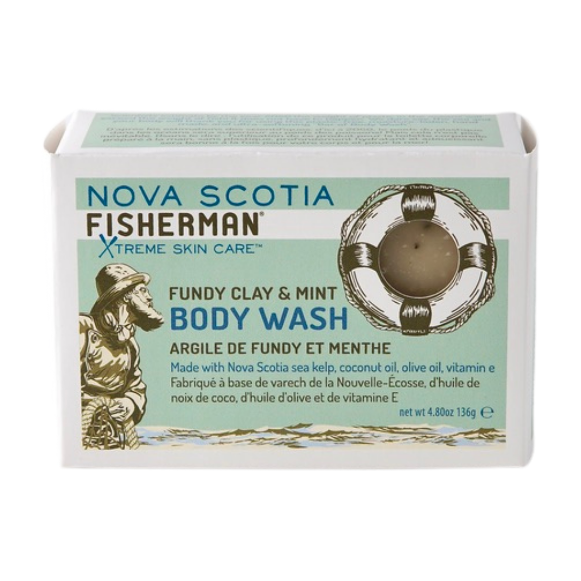 Nova Scotia Fisherman Sea Kelp Bar Soap, Handmade Cold Process Soap, 11 Scents, 95g-136g - Fundy Clay & Mint (136g)