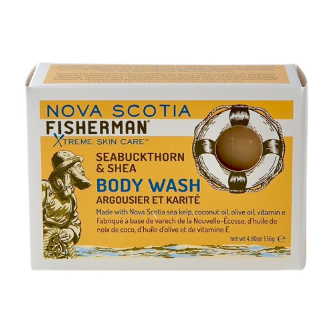 Nova Scotia Fisherman Sea Kelp Bar Soap, Handmade Cold Process Soap, 11 Scents, 95g-136g - Seabuckthorn & Shea (136g)