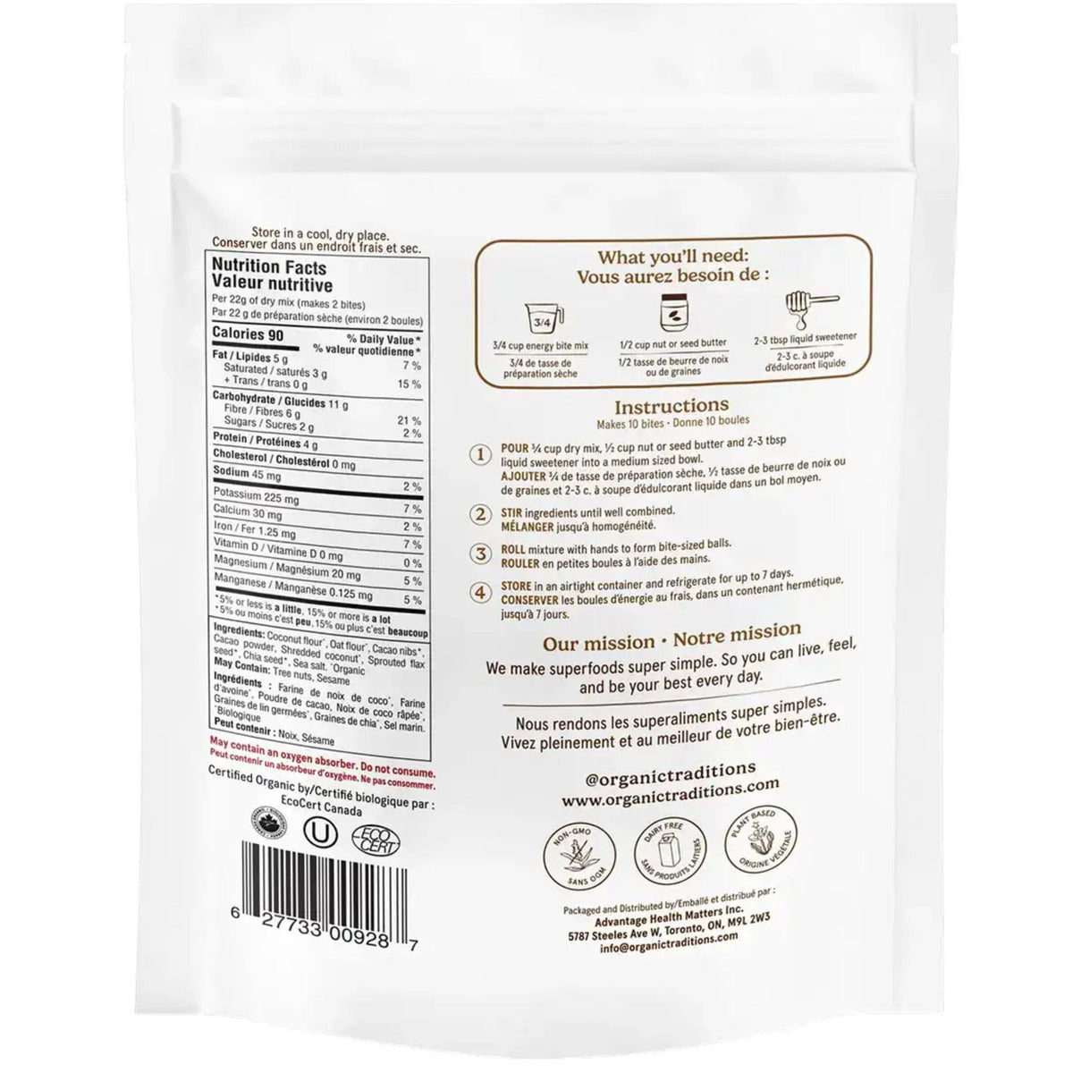 Organic Traditions Energy Bites, Make Your Own Organic Ready-to-Eat Snack Bites, 220g
