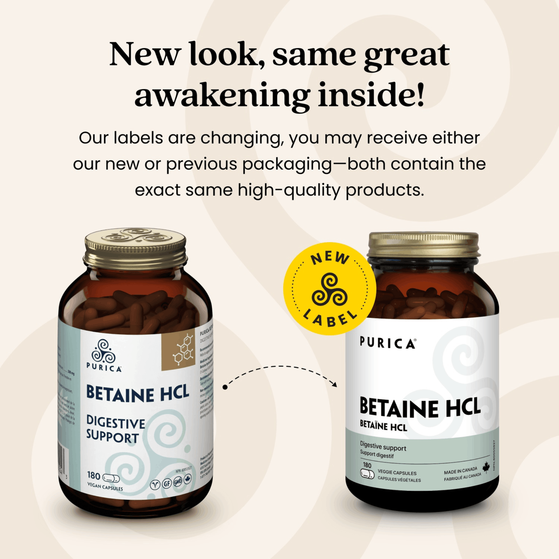 180 Vegetable Capsules | Purica Betaine HCL new label
