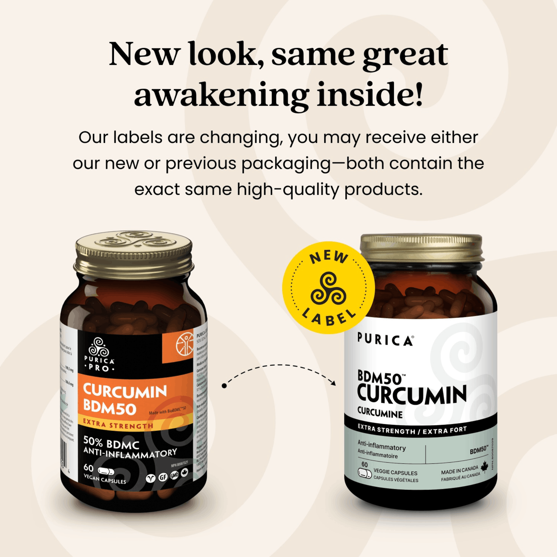 60 Vegetable Capsules | Purica BDM50 Curcumin Extra Strength New Look