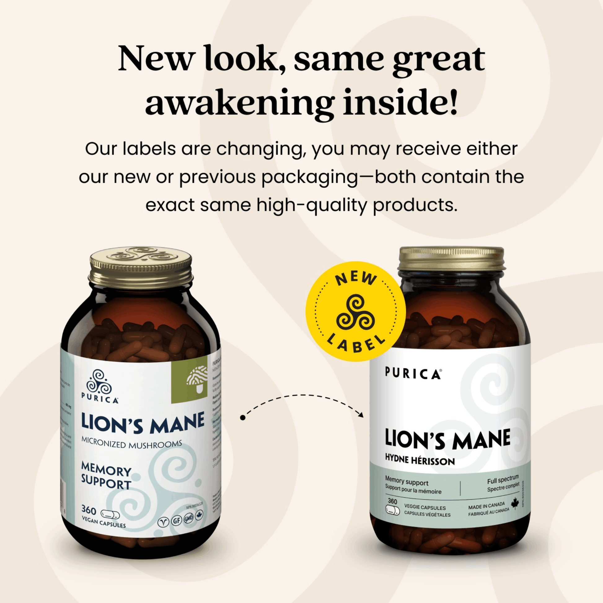 360 Vegetable Capsules | Purica Lion's Mane New Look
