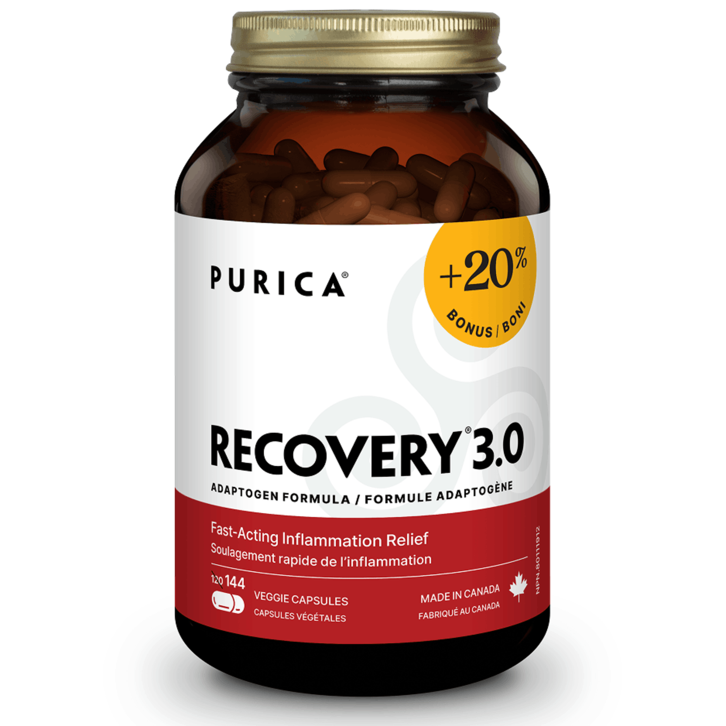 144 Vegetable Capsules (Bonus 20% More) | Purica Recovery 3.0