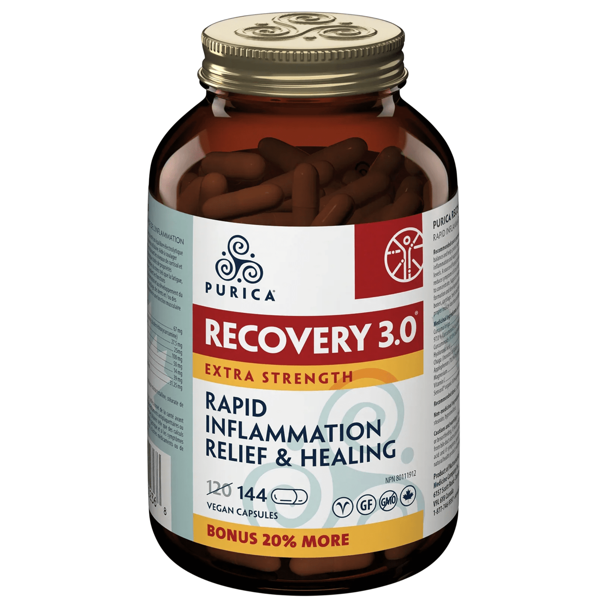 144 Vegetable Capsules (Bonus 20% More) | Purica Recovery 3.0 Extra Strength