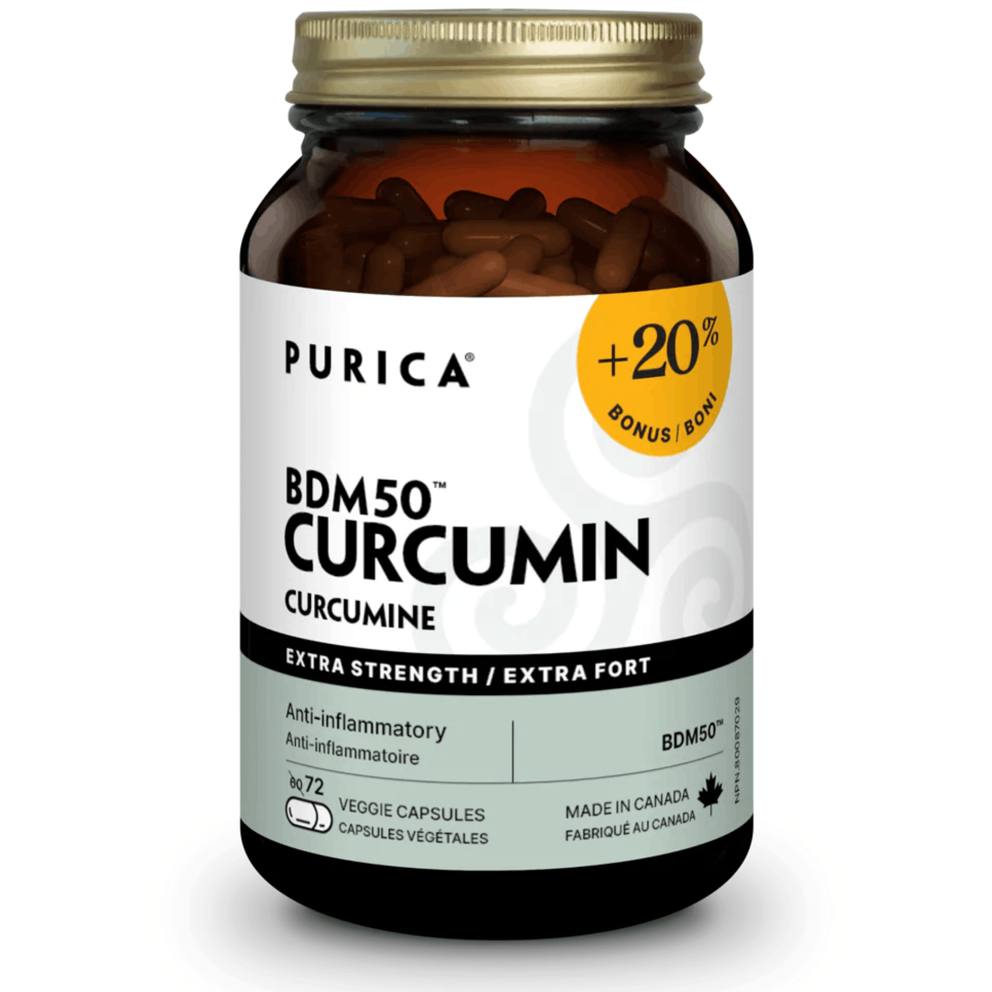 72 Vegetable Capsules | Purica BDM50 Curcumin Extra Strength