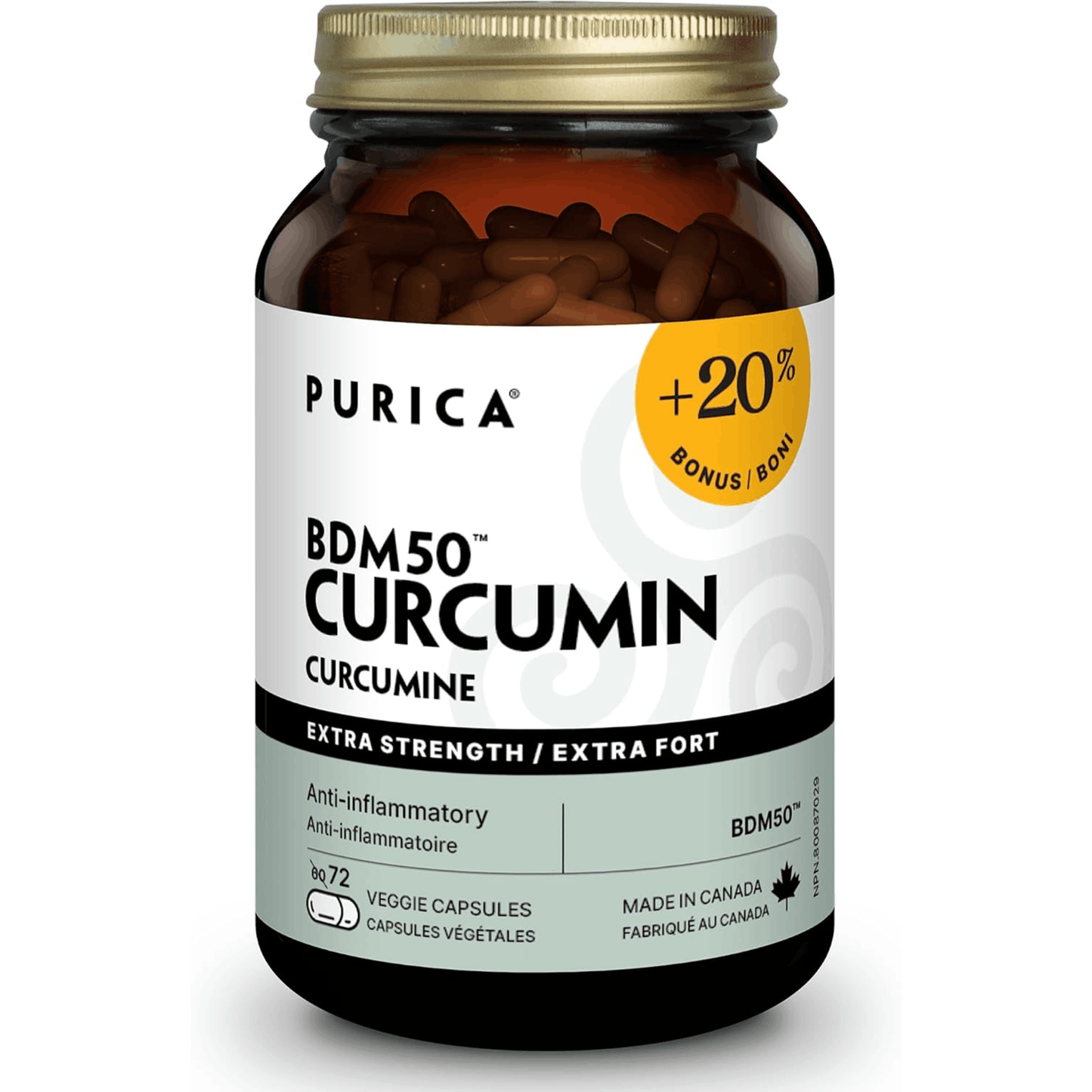 72 Vegetable Capsules | Purica BDM50 Curcumin Extra Strength