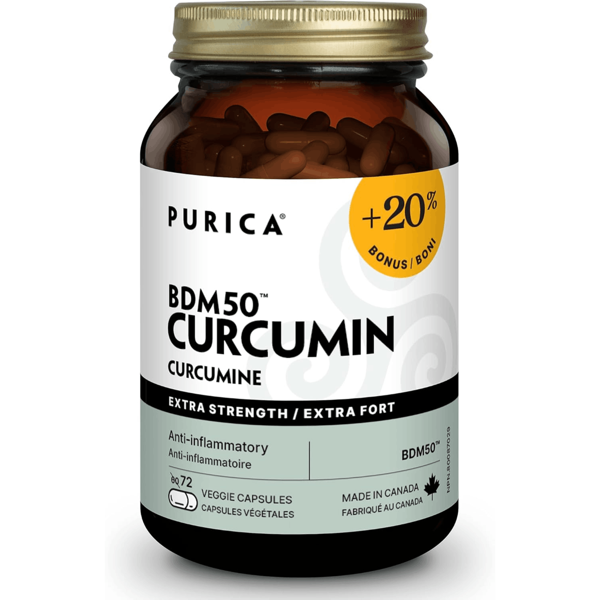 72 Vegetable Capsules | Purica BDM50 Curcumin Extra Strength