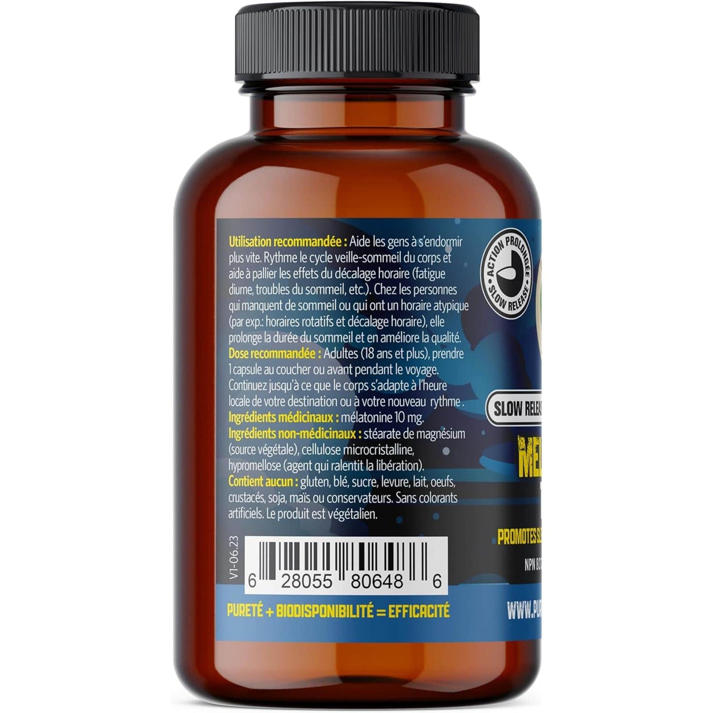 60 Vegetable Capsules | Pure Lab Vitamins Melatonin 10 MG Slow Release Back