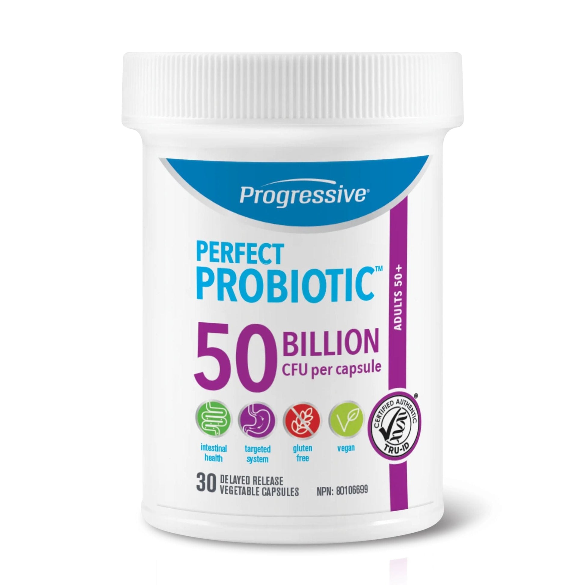 30 Delayed Release Vegetable Capsules | Progressive Perfect Probiotic 50 Billion CFU per capsule 30 delayed release bottle