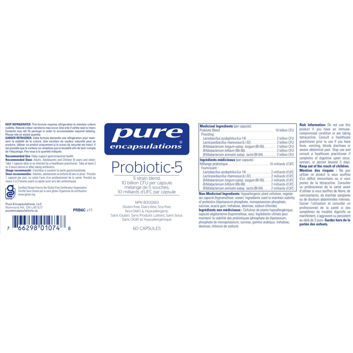 Pure Encapsulations Probiotic-5 (Soy & Dairy Free) 60 Capsules - Store in Fridge