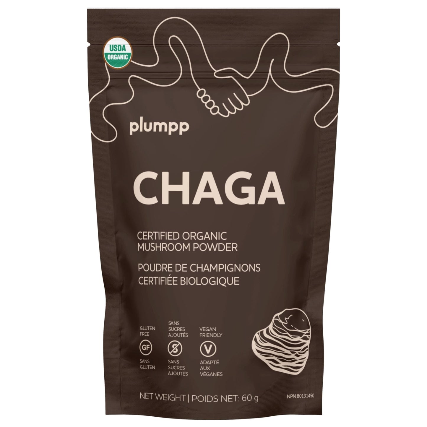 Plumpp Organic Chaga Mushroom Powder, 3000mg Antioxidant and Immune Support Per Serving, 60g