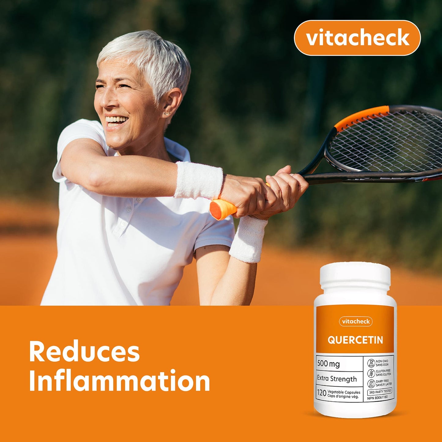 Vitacheck Quercetin 500mg Extra Strength, Immune Health, Seasonal Allergy Relief, Cellular Health, 120 Vegetable Capsules