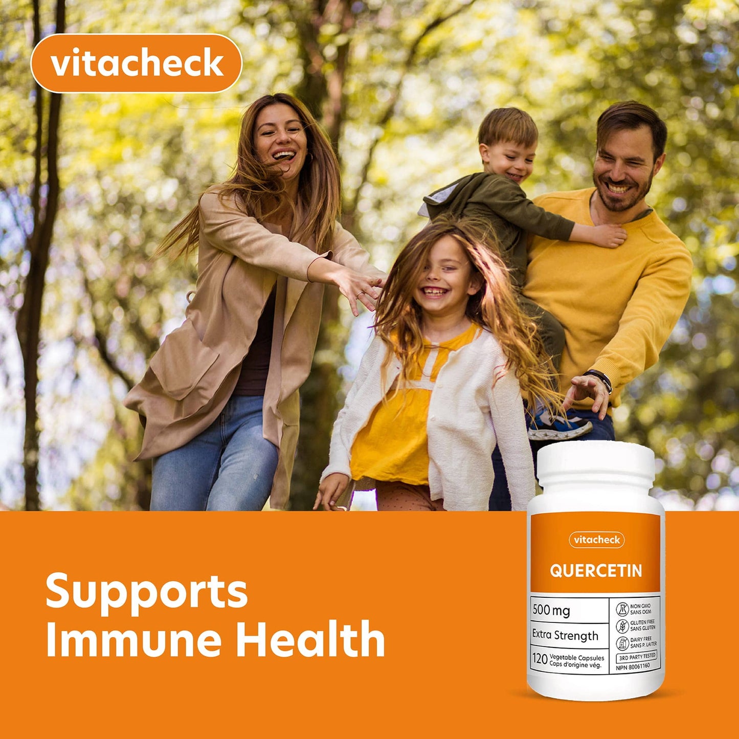 Vitacheck Quercetin 500mg Extra Strength, Immune Health, Seasonal Allergy Relief, Cellular Health, 120 Vegetable Capsules